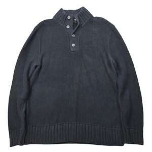 Banana Republic Mock Neck Sweater Mens Large Navy Blue Knit Button‎ Chunky